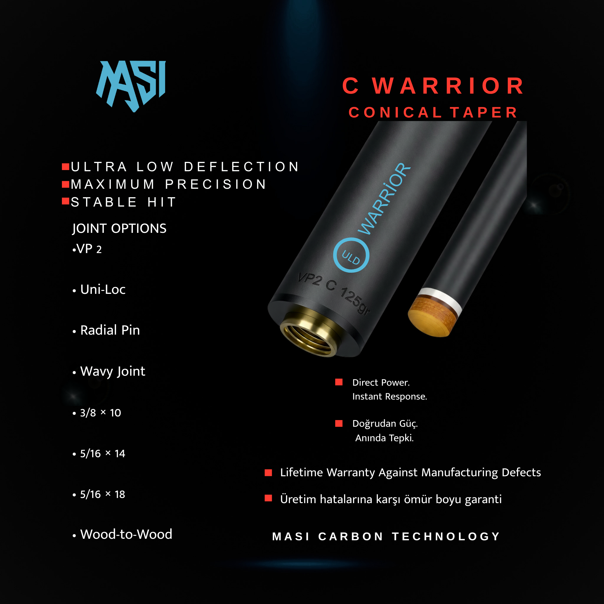 C Warrior Carbon Shaft – Konik Taper - Masi Carbon